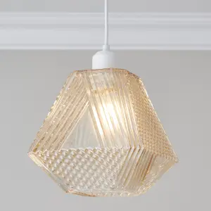 Prism Textured Champagne LED Pendant ceiling light, (Dia)200mm