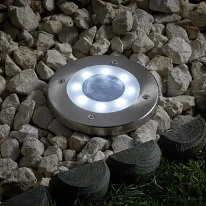 4 x Solar Powered Garden Up Lights - Lawn, Border, Patio, Decking, Path, Driveway Bright LED Lighting - Each 12cm Diameter