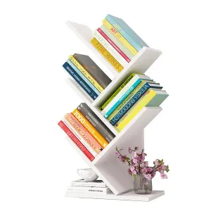 5 Tier White Standing Bookshelves Tree Design Desktop Bookcase Display Rack 31x 60cm