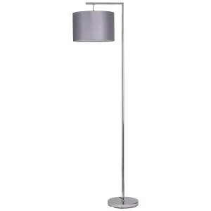 First Choice Lighting Chrome Angled Floor Lamp with Grey Glitter Shade