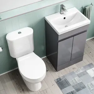 Nes Home Flat Pack 500mm Steel Grey Basin Vanity & Close Coupled Toilet Set