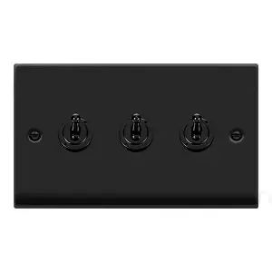 Matt Black 3 Gang 2 Way 10AX Toggle Light Switch - SE Home