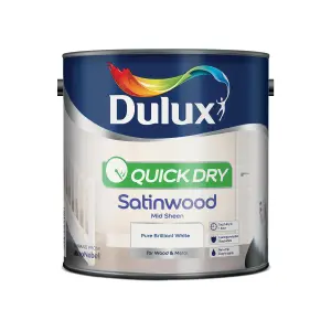 Dulux Quick dry Pure brilliant white Satinwood Metal & wood paint, 2.5L