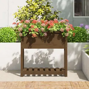 Berkfield Planter with Shelf Honey Brown 82.5x34.5x81 cm Solid Wood Pine