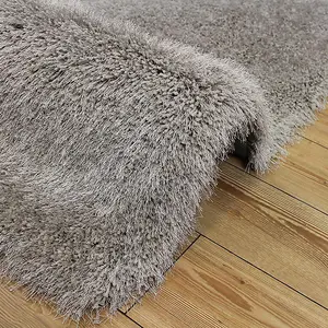 Handmade Modern Plain Silver Shaggy Sparkle Easy to clean Rug for Bed Room Living Room and Dining Room-100cm X 150cm