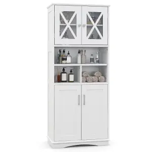 COSTWAY 145 cm Tall Bathroom Cabinet Kitchen Cupboard Sideboard Cabinet w/ Acrylic Doors