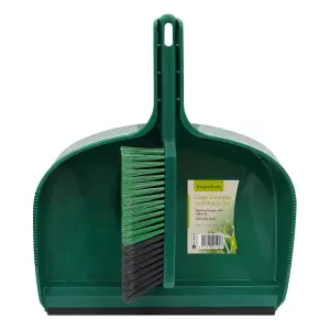 JVL Outdoor Garden Large Dustpan And Brush, Green