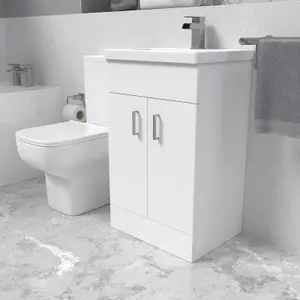 Nes Home White 500mm Cloakroom Suite with Basin Vanity and Close Coupled Toilet