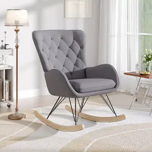 Upholstered Rocking Chair with Removable Padded Seat Comfy Accent Chair