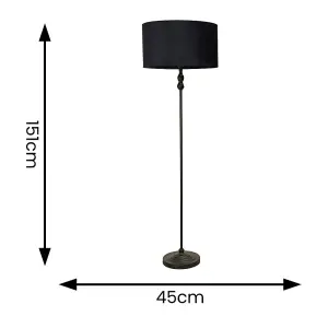 ValueLights Maggie Black Metal Candlestick Floor Lamp with Black Velvet Lamp Shade and LED Bulb