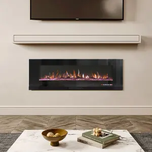 Black Electric Fire Wall Mounted Wall Inset or Freestanding Fireplace 12 Flame Colors with Remote Control 60 Inch