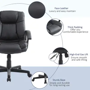 HOMCOM Swivel Executive Office Chair Mid Back PU Leather Chair w/ Arm, Black