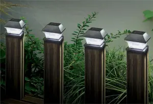 4 x Smart Garden Solar Black Garden Fence Post Top Lights Super Bright White LED