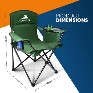 Voyager Folding Camping Chairs 2 Pack with Cooler Bag, Lightweight Q195 Steel Frame, 600D Oxford Fabric, Portable - Green