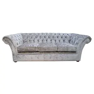 Chesterfield 3 Seater Nuovo Ash Grey Fabric Sofa Settee Bespoke In Balmoral Style