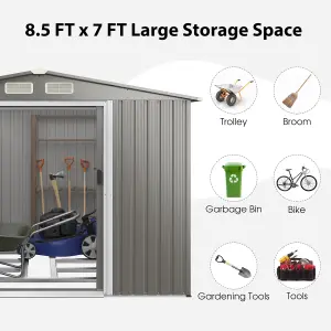 Costway 8 x 6 FT Outdoor Storage Shed Galvanized Steel Shed w/ Foundation & Ramp