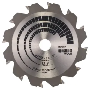 Bosch Professional Construct Wood Circular Saw Blade - 150mm x 20/16mm x 2.4mm, 12 Teeth