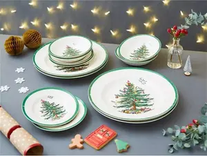 Spode Christmas Tree Stoneware Dinnerware Set, 12 Piece, White/Green