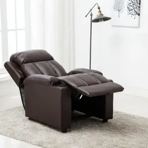 Studio Leather Recliner W Drink Holders Armchair Sofa Chair Cinema Gaming (Brown)