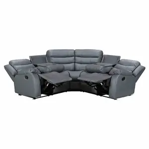 Roma 5 Seater Leather Recliner Corner Sofa Set Grey