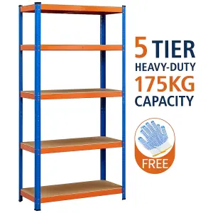 Yaheetech Orange Blue Metal 5 Tier Storage Rack with Adjustable Shelves