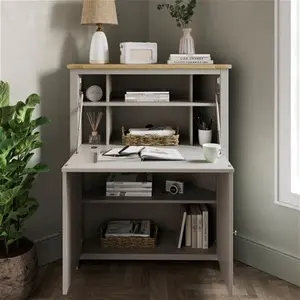 Dunelm Olney Corner Hideaway Desk, Stone, Farmhouse, Natural, Wood