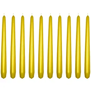 Tapered Dinner Candles, Pack of 10, Unscented, Long Burning Time, 24 cm / 19.45" (Gold, Metallic)