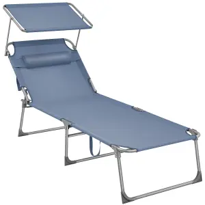 SONGMICS Sun Lounger, Folding , Large Reclining Sun Chair, 71 x 200 x 38 cm, Max. Load 150 kg, with Sunshade Headrest