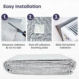 Folded Radiator Reflector Foil 5m x 60cm - Energy-Saving Insulation with Adhesive Pads for Heat Efficiency and Cost Reduction