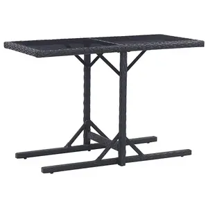 Berkfield Garden Table Black 110x53x72 cm Glass and Poly Rattan