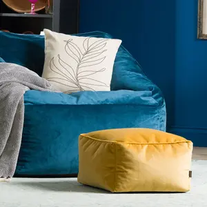 icon Sirena Scallop Chair Bean Bag and Footstool Ochre Yellow Velvet Bean Bags