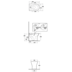 RAK Resort D Shape Back to Wall WC Toilet Pan & Soft Close, Quick Release Wrap Over Seat