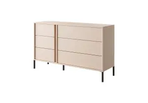 Dast Chest of Drawers - Spacious and Sleek Wooden Dresser with Push-To-Open System (W)1370mm (H)810mm (D)400mm - Beige