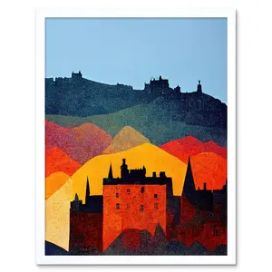 Edinburgh Autumn Scotland Modern Cityscape - Print White Framed Paper / 40.5cm H x 30.5cm W x 0.2cm D