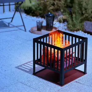 Square Garden Fire Pit Fire Log Burner Basket BBQ Camping Patio