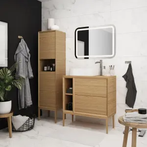 GoodHome Avela Tall Matt Oak Veneer Single Wall-mounted Bathroom Cabinet (H)170cm (W)40cm