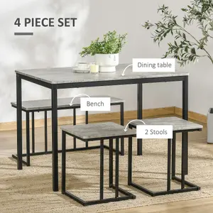 HOMCOM Dining Table Set, Concrete Effect Table and Chairs for 4 People, Grey