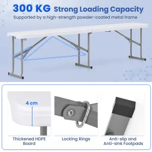 COSTWAY Portable Folding Bench 182 cm Plastic Camping Dining Seat Waterproof Park Bench