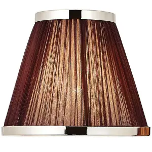 8" Luxury Round Tapered Lamp Shade Brown Pleated Organza Fabric & Bright Nickel