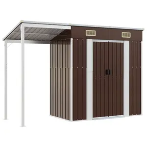 Broghin Garden Shed with Extended Roof Outdoor Tool Shed Storage Shed Steel Brown