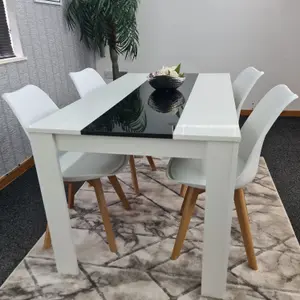 Kitchen Dining Table With 4 Chairs White Black Table (140x80x75) 4 White Tulip Chairs, Kitchen Dining Room Furniture