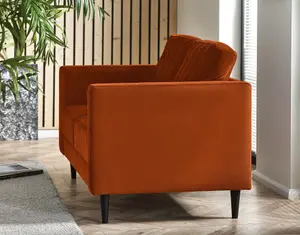 Furniturebox Jenna 2 Seater Burnt Orange Velvet Sofa With Solid Wood Frame