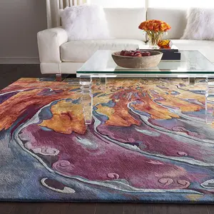 Multicolour Wool Rug, Luxurious Abstract Optical/ (3D) Rug, Handmade Modern Rug for Bedroom, & DiningRoom-114cm X 175cm