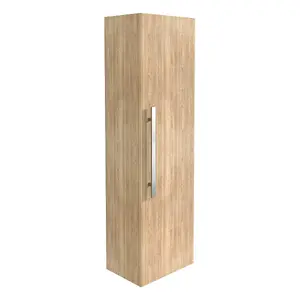 Rinse Bathrooms Designer 1200mm Wall Mounted Tall Unit Bathroom Storage Unit Tall Bathroom Storage Cabinet Light Oak