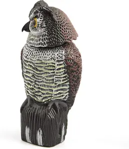 Decoy Owl Bird Scarer - Lifelike Weatherproof Ornament with Reflective Eyes & 360 Rotating Head for Deterring Birds & Rodents