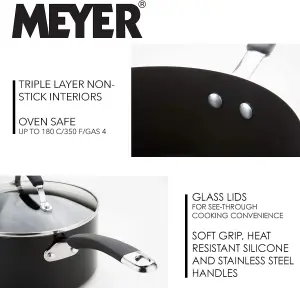 Meyer Induction Sets Black Round Aluminium Dishwasher Safe Non-Stick Cookware Set Pack of 5