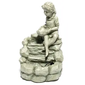 Primrose Stone Effect Girl Cascade Water Feature Statue with LED Light H42cm