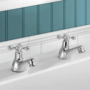 Nes Home Stafford Traditional Deck Mounted Bathroom Bath Taps Hot & Cold Pair Victorian