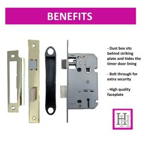 3 Lever Mortice Brass Sash Lock Key 3" 76mm Bolt Through Reversable Bathroom Handle Locks