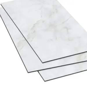 GoodHome Italo White Marble effect Textured Click vinyl Tile, 2.4m²